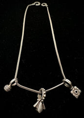Lisa Jenks Vintage Sterling Silver 3 Charm Franco Necklace 16.5"