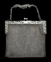 Antique Sterling Silver Mesh Chain Link Purse/Bag With Filigree Floral Pattern