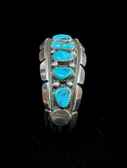 Tommy Moore Vintage Navajo Sterling Silver 7 Kingman Turquoise Cuff Bracelet
