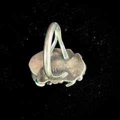 Henry Addikie Native American Navajo Sterling Silver Ring Turquoise & Coral 7.25