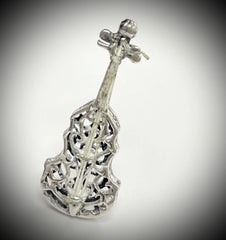 Vintage Sterling Silver Filigree Miniature Standing Guitar/Bass/Violin & Strings