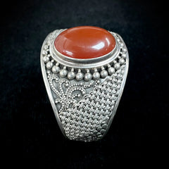 BA Indonesia Vintage Sterling Silver Bangle Bracelet With Red Suarti Carnelian