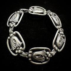 Danecraft Felch Vintage Sterling Silver Tulip Link Panel Bracelet 7.5"