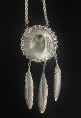 Stan Bentall Vintage Sterling Silver Eagle Feathers Pendant/Brooch & Rope Chain