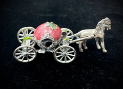 Vintage 800 Silver Miniature Moveable Cinderella's Pumpkin Horse & Carriage