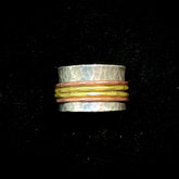 Sterling Silver Hammered Spinner Ring With Brass & Copper Size 8