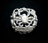 Vintage Sterling Silver Cancer Horoscope Filigree Crab Ring Size 8.5