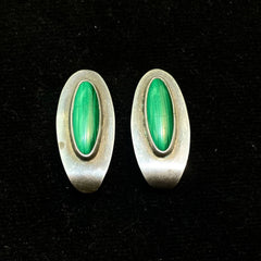 Vintage Mexico Sterling Silver Jade Earrings Ear-clips