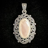 Thailand 925 Vintage Sterling Silver MOP & Marcasite Filigree Pendant