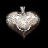 Vintage Large Puffy Heart Sterling Silver Etched Pendant