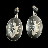 Vintage Siam Niello Sterling Silver Dancing Woman Ear-Clip Earrings