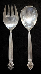 Georg Jensen Vintage Acanthus Sterling Silver Large Salad Spoon & Fork Set 9.5"