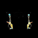 Vintage Zuni Sterling Silver Bird Earrings Inlaid Stones Turquoise, MOP, Onyx