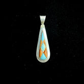 TS Sterling Silver Vintage Turquoise, Coral, Opal Inlay Pendant