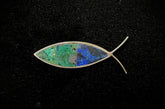 Mexico Vintage Taxco Sterling Silver Ichthys Fish Brooch/Pin With Lapis Lazuli