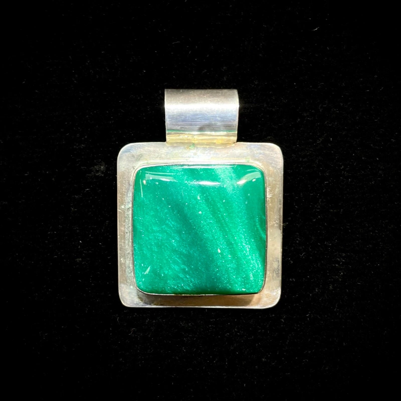 Mexico Vintage Sterling Silver Large Slider Pendant With Green Stone