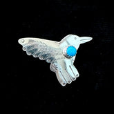 Fred Guerro Vintage Sterling Silver Navajo Bird Brooch/Pin With Turquoise