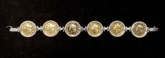 Italy Sterling Silver & Gold Plated 20 Lire Coin Bracelet 8.75"