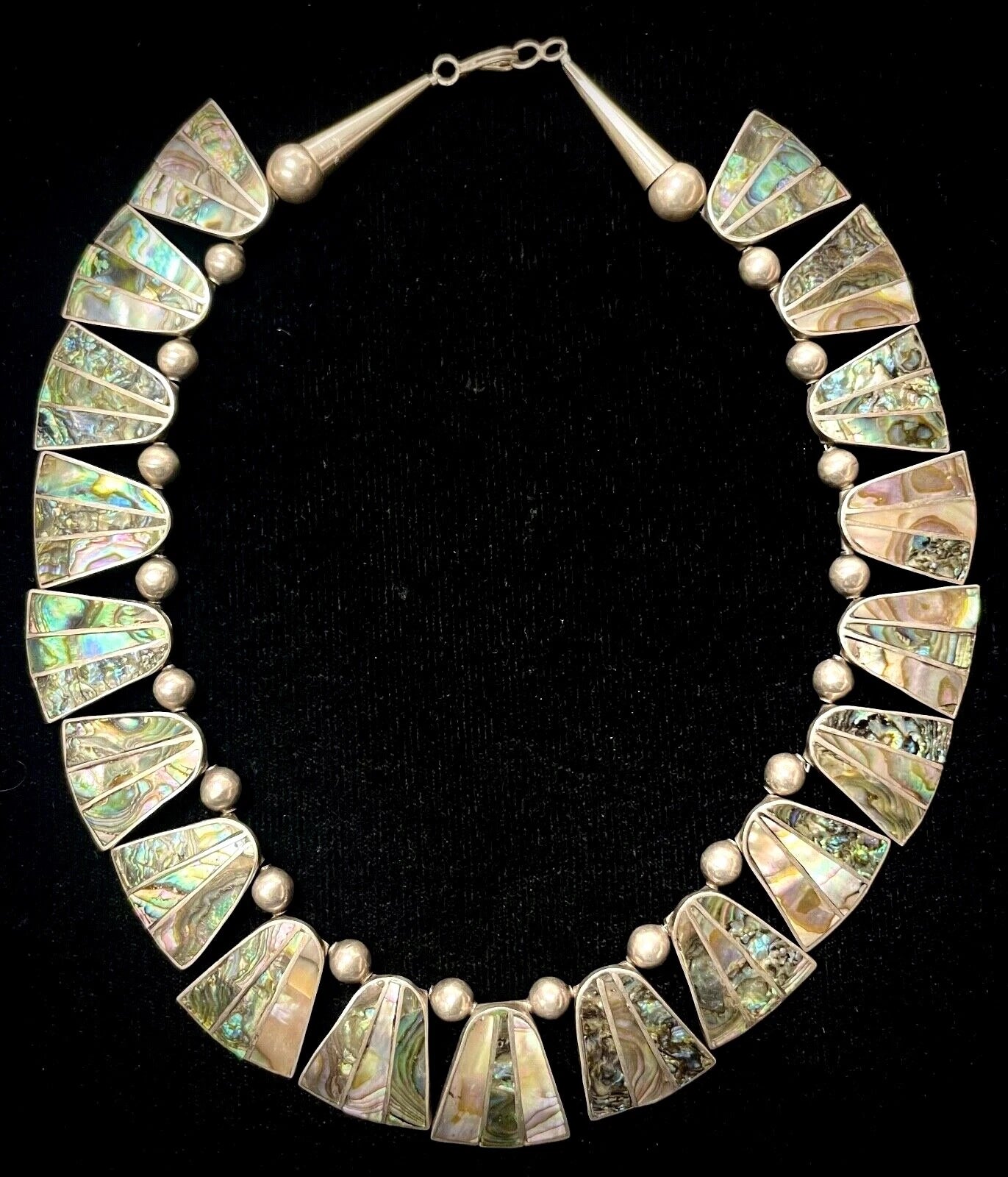Mexico Vintage Sterling Silver Necklace With Abalone 17.5"