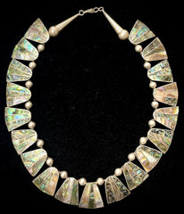 Mexico Vintage Sterling Silver Necklace With Abalone 17.5"