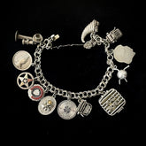 Vintage 12 Charm Sterling Silver Charm Bracelet 8"