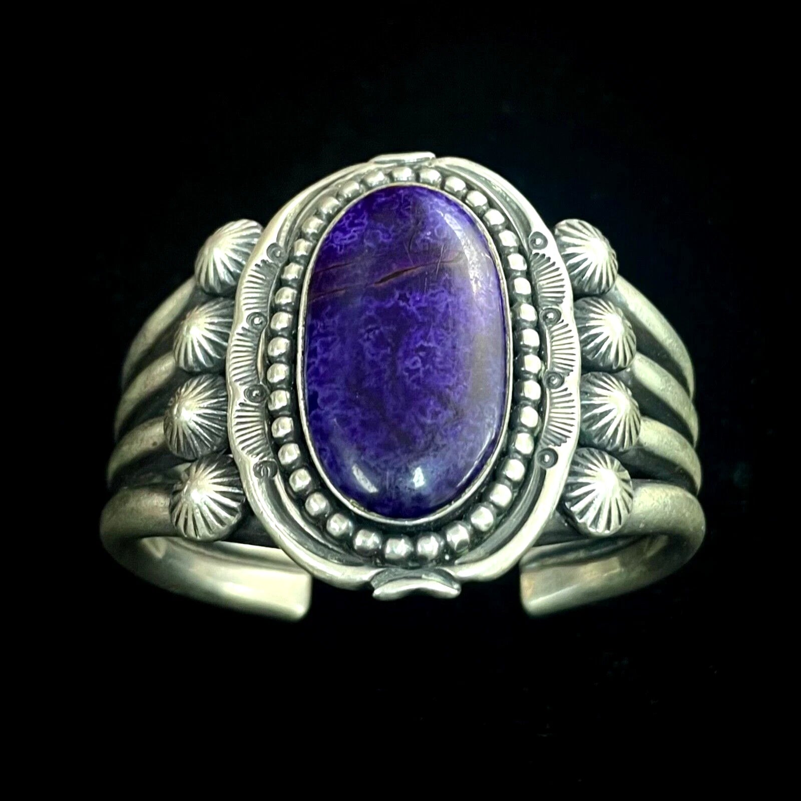 Jeanette Dale Vintage Sterling Silver Cuff Bangle Bracelet With Charoite