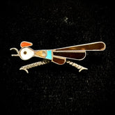 Vintage Zuni Silver Bird Brooch Pin W/MOP, Tiger's Eye, Turquoise & Coral Inlay