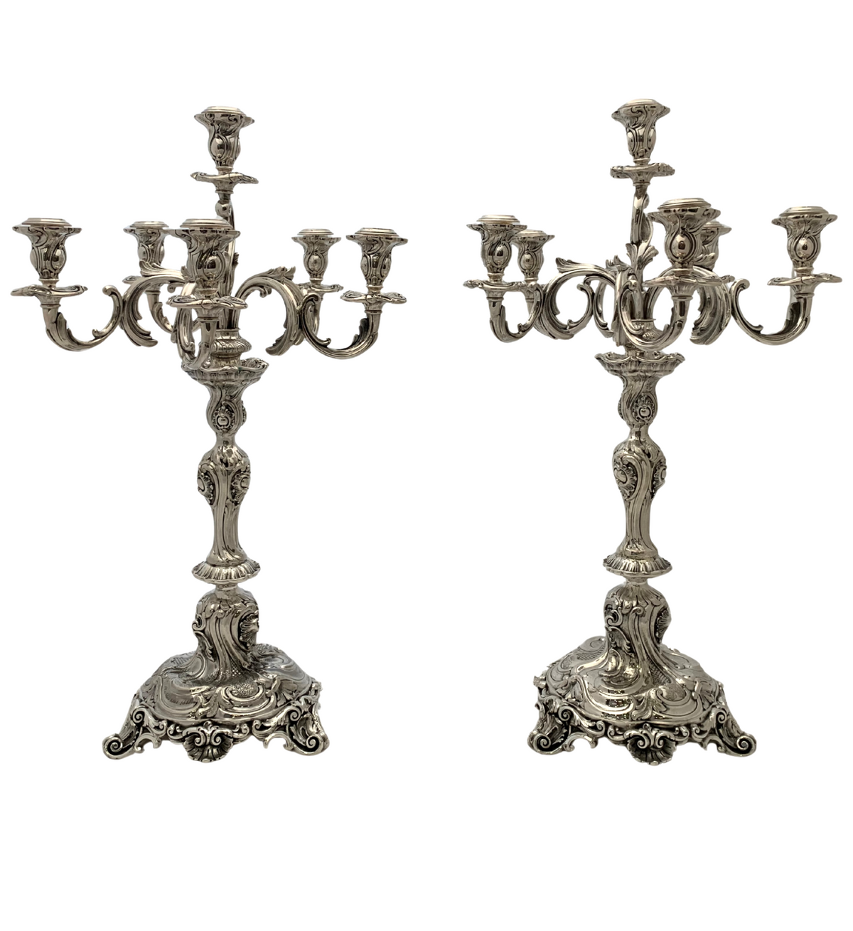 ANTIQUE CIRCA 1870 AUSTRIAN 800 SILVER HANDMADE ORNATE 6 LIGHT CANDELABRA PAIR