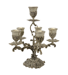 FINE 925 STERLING SILVER HANDMADE LEAF APPLIQUE CHASED ORNATE 6 LIGHT CANDELABRA