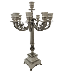 ITALIAN 925 STERLING SILVER HANDMADE LEAF APPLIQUE ORNATE 10 LIGHT CANDELABRA