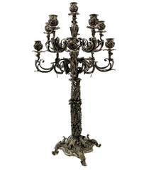 FINE ITALY 925 STERLING SILVER HANDMADE LEAF APPLIQUE 11 LIGHT CANDELABRA & TRAY