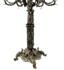 FINE ITALY 925 STERLING SILVER HANDMADE LEAF APPLIQUE 11 LIGHT CANDELABRA & TRAY