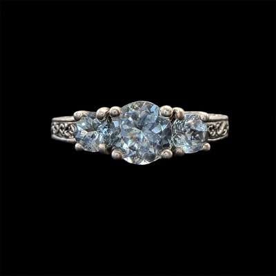Mr Silverware Vintage UTC 925 Sterling Silver 3 Stone Aquamarine Filigree Ring Size 7