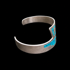 Vintage Mexican 925 Sterling Silver Turquoise Chip Inlay Hopi Style Cuff Bracelet