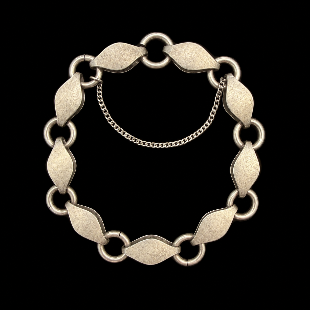 Mr Silverware Vintage Alton Sweden 935 Sterling Silver Modernist Marquise Link Bracelet 6.75"
