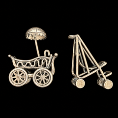 Vintage Sterling Silver Miniature Baby Carriage & Stroller Figurines Set of 2
