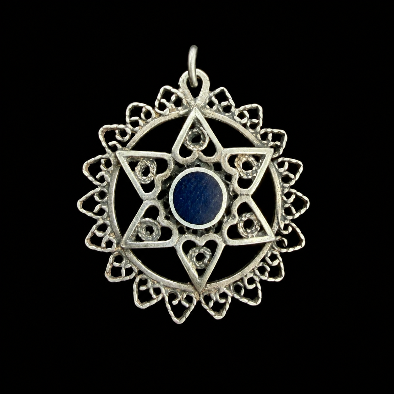 Mr Silverware Vintage Israel 925 Sterling Silver Filigree Star of David Pendant Necklace Blue Enamel 18.25"