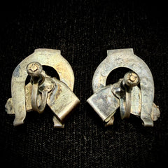 Vintage Mexico Sterling Silver Carved Green Onyx Equestrian Horse Head Screw-Back Earrings