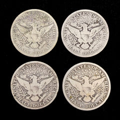 1908-D/O/P & 1909-P Barber Half Dollar 90% Silver Coins – Lot of 4