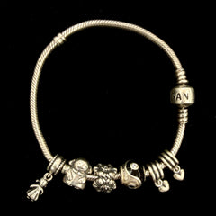 Mr Silverware Pandora Sterling Silver Snake Chain Charm Bracelet With Mixed Charms 8"