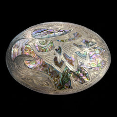 Vintage Mexico Plata de Jalisco V.H.L.C. Sterling Silver Abalone Eagle Belt Buckle