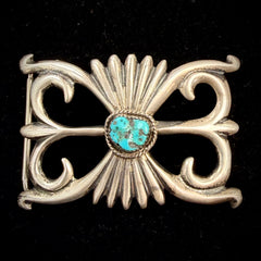 Mr Silverware Vintage Southwestern Sterling Silver Turquoise Belt Buckle