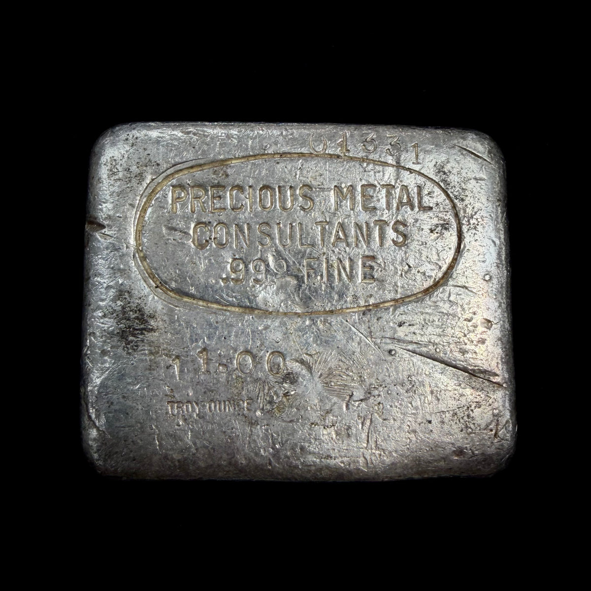 Mr Silverware Rare Vintage 11 oz PMC Precious Metal Consultants .999 Fine Silver Odd Weight Poured Bar #01331
