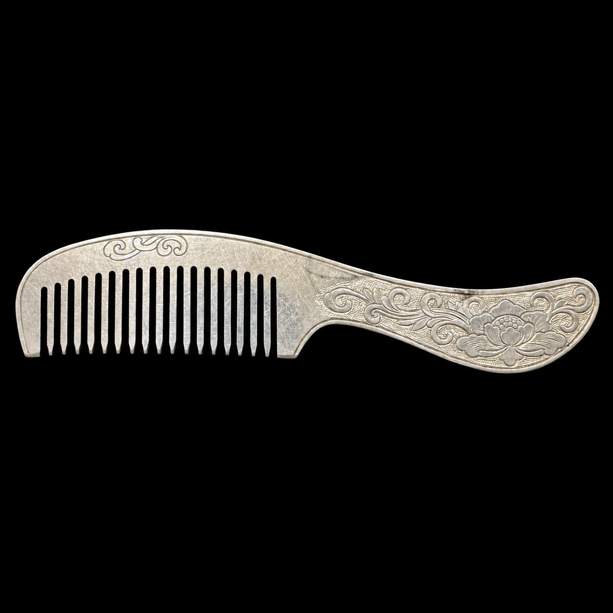 Mr Silverware Vintage Chinese Traditional Peony Pattern 999 Fine Silver Hair Comb