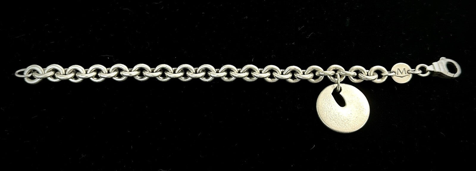 Movado Vintage Sterling Silver Rolo Link Cable Chain Bracelet 7 ¾" w/Heart Charm
