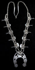 Vintage Navajo Sterling Silver Naja Squash Blossom Turquoise Bead Necklace 28.5"