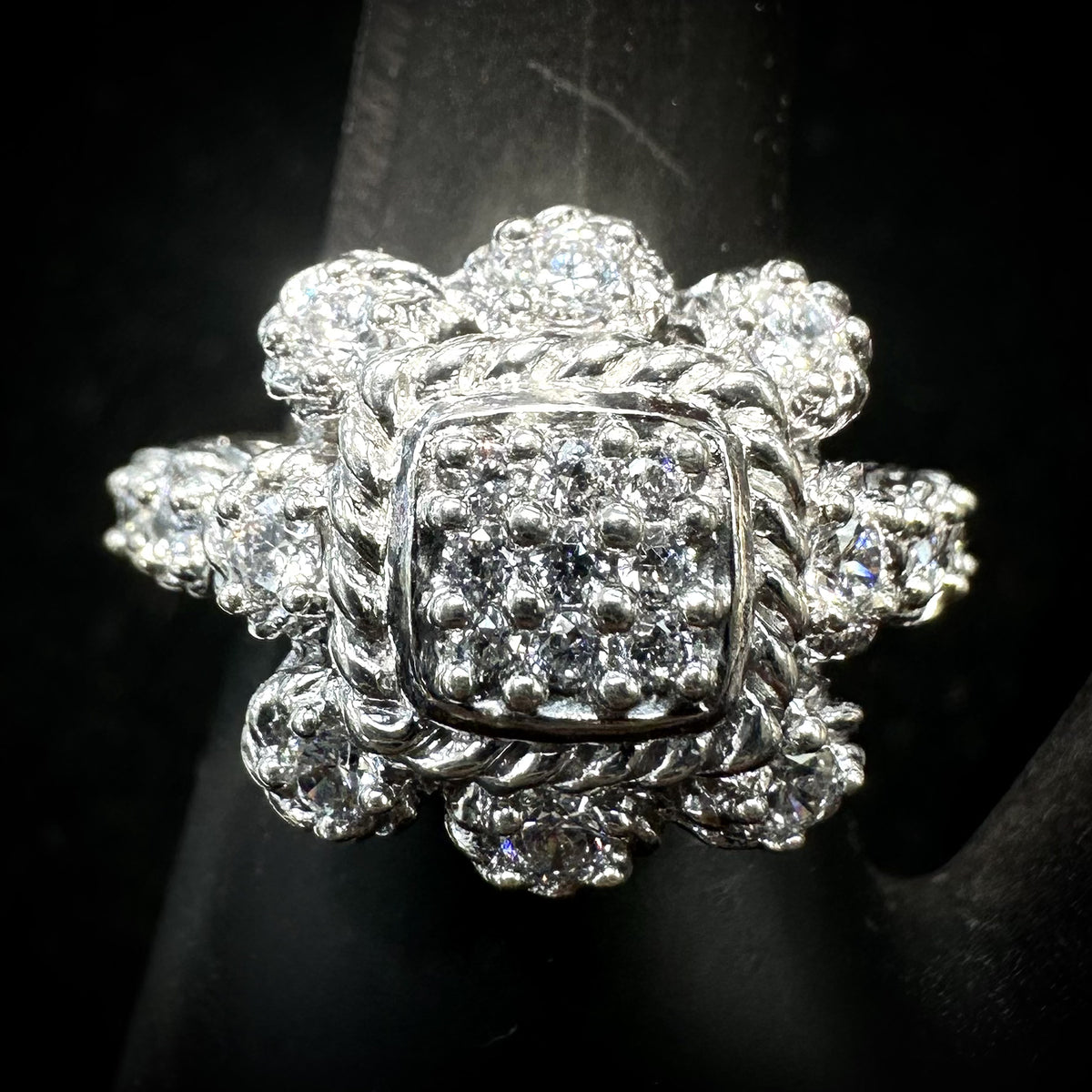 Judith Ripka Sterling Silver Cubic Zirconia Cluster Ring Size 6