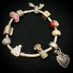Pandora Moments Sterling Silver Snake Bracelet 7.5" With 10 Charms
