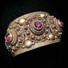 Purple Rhodolite Garnet Siam Sterling Silver Cannetille Vintage Bangle Bracelet