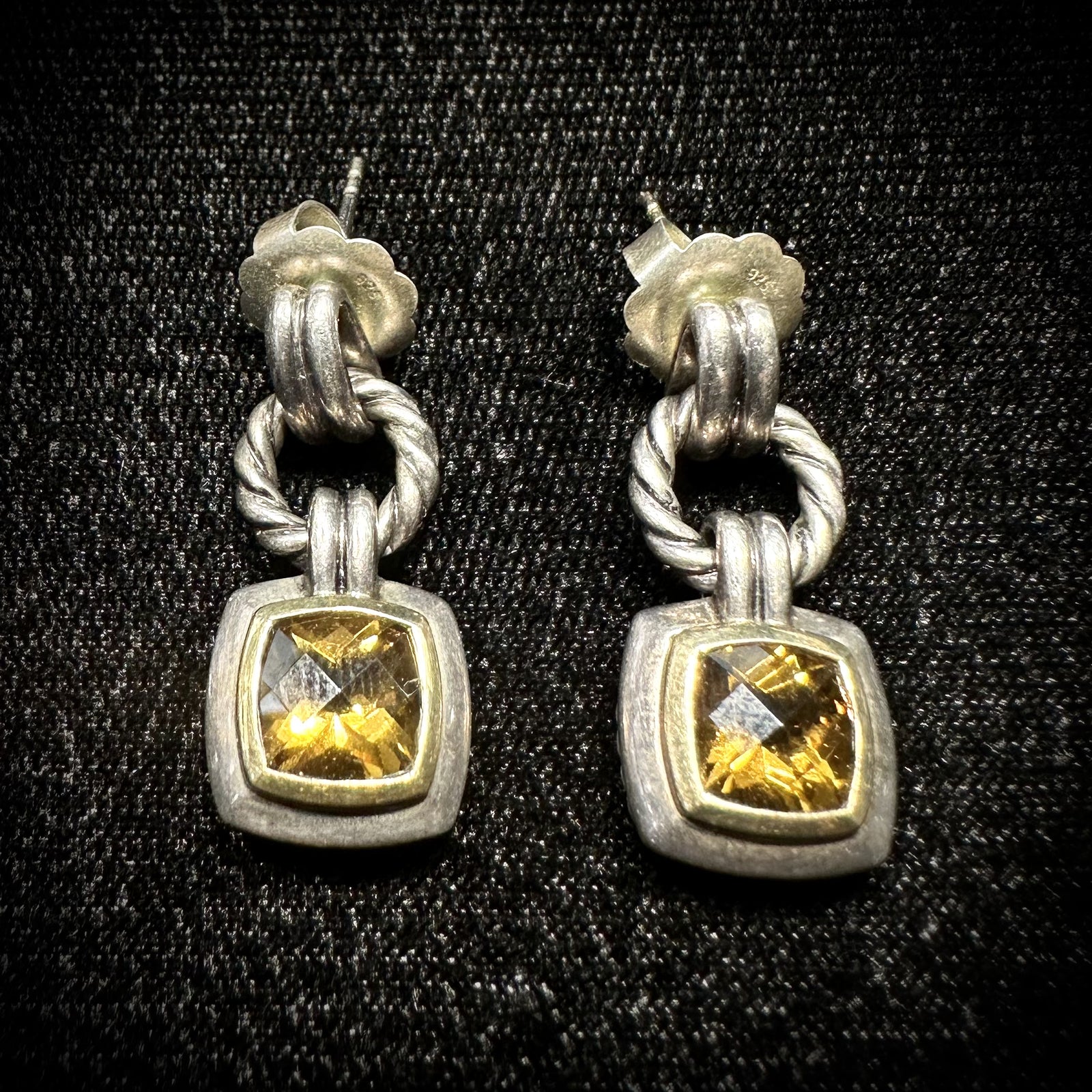 David Yurman Sterling Silver & 18K Gold Citrine Renaissance Dangle/Drop Earrings
